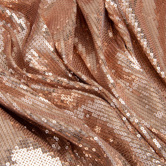 Ткань трикотаж пайетки 140 см 195 гр/м2, для вечерних платьев, костюмов, юбок и сценической одежды мідь, фото 3