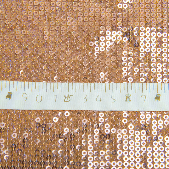 Ткань трикотаж пайетки 140 см 195 гр/м2, для вечерних платьев, костюмов, юбок и сценической одежды мідь, фото 5