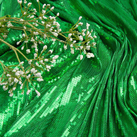 Sequin knit fabric 140 cm wide 195 g/m2, suitable for evening dresses, suits, skirts, and stage wear трава, фото 4