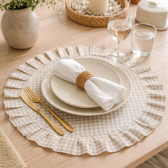 Набір серветок 2 шт з оборкою IDEIA, 30 см, бавовна, для дому, кафе, для сервірування столу беж, фото 1