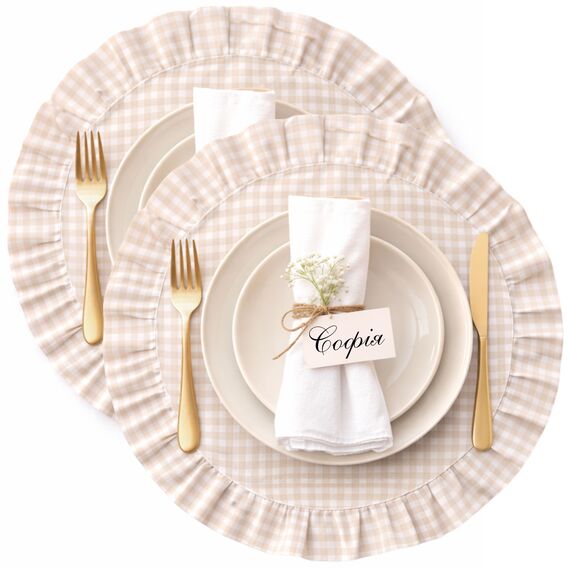 Набір серветок 2 шт з оборкою IDEIA, 30 см, бавовна, для дому, кафе, для сервірування столу беж, фото 2