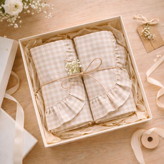 Набір серветок 2 шт з оборкою IDEIA, 30 см, бавовна, для дому, кафе, для сервірування столу беж, фото 3