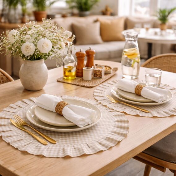 Набір серветок 2 шт з оборкою IDEIA, 30 см, бавовна, для дому, кафе, для сервірування столу беж, фото 5