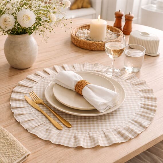 Набір серветок 2 шт з оборкою IDEIA, 30 см, бавовна, для дому, кафе, для сервірування столу беж, фото 6