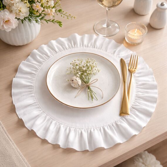 Набір серветок 2 шт з оборкою IDEIA, 30 см, бавовна, для дому, кафе, для сервірування столу білий, фото 1