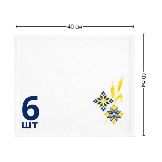 Набір подарунковий преміальний скатертина 150х220 см + 6 серветок 40х40 см з вишивкою у подарунковій упаковці білий, фото 3