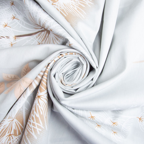 Тканина бавовна сатин для постільної білизни, натуральна тканина, постільна білизна 120 гр/м2 S-407-А кульбаба св.сіра, фото 1