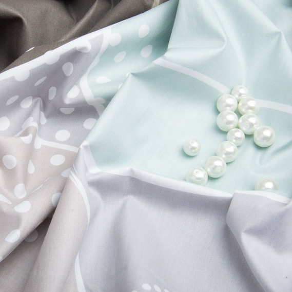 Ткань хлопок сатин для постельного белья, натуральная ткань, постельное белье, 120 гр/м2 S-066-А кульки бірюза/сірий, фото 4