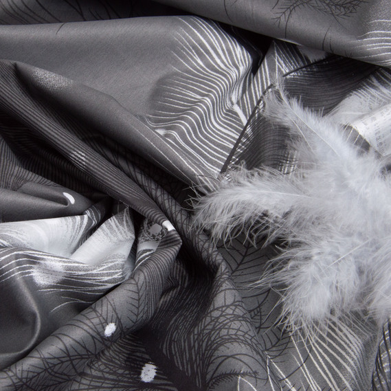 Тканина бавовна сатин для постільної білизни, натуральна тканина, постільна білизна 120 гр/м2 S-8071-А  пір`ячко т.сірий, фото 4