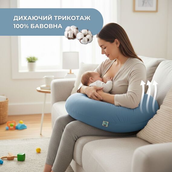 Подушка для беременных и кормления 30х190 см SeiDesign трикотаж гипоаллергенная, наволочка из хлопка на молнии м`ята, фото 3