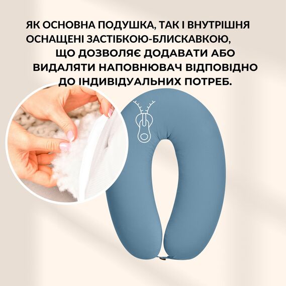 Подушка для беременных и кормления 30х190 см SeiDesign трикотаж гипоаллергенная, наволочка из хлопка на молнии м`ята, фото 4