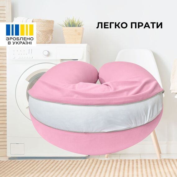 Подушка для беременных и кормления 30х190 см SeiDesign трикотаж гипоаллергенная, наволочка из хлопка на молнии пудра, фото 6