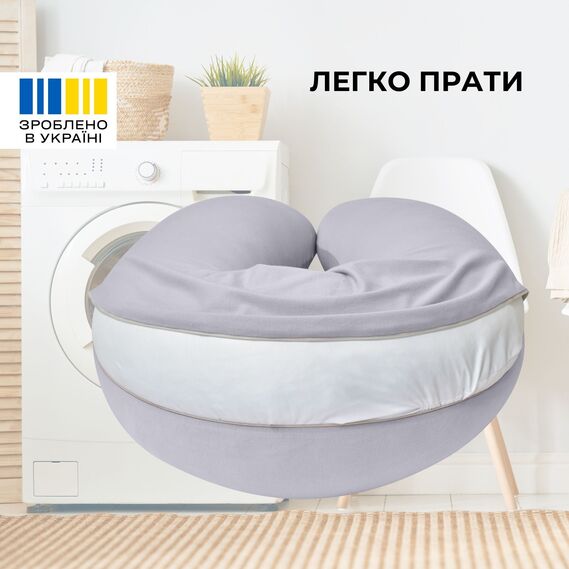 Pregnancy and Nursing Pillow 30х190 cm by SeiDesign Hypoallergenic, Cotton Zippered Pillowcase сірий-беж, фото 7