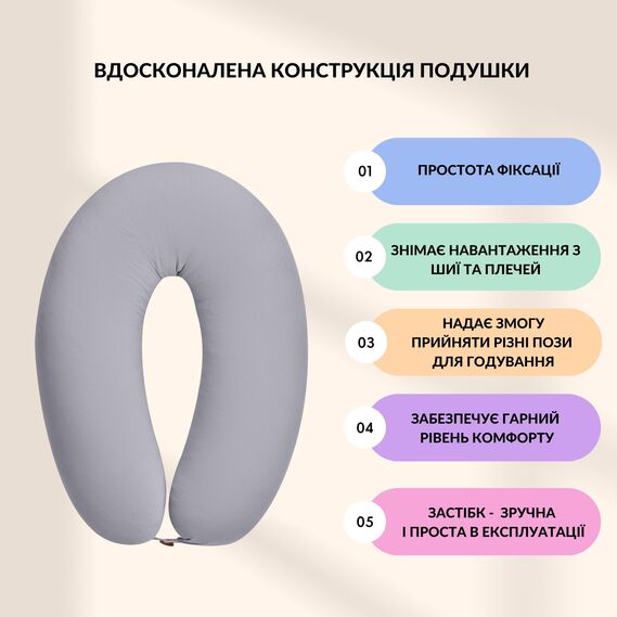 Pregnancy and Nursing Pillow 30х190 cm by SeiDesign Hypoallergenic, Cotton Zippered Pillowcase сірий-беж, фото 9