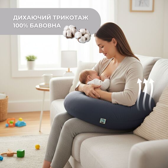 Pregnancy and Nursing Pillow 30х190 cm by SeiDesign Hypoallergenic, Cotton Zippered Pillowcase т/сіра, фото 3