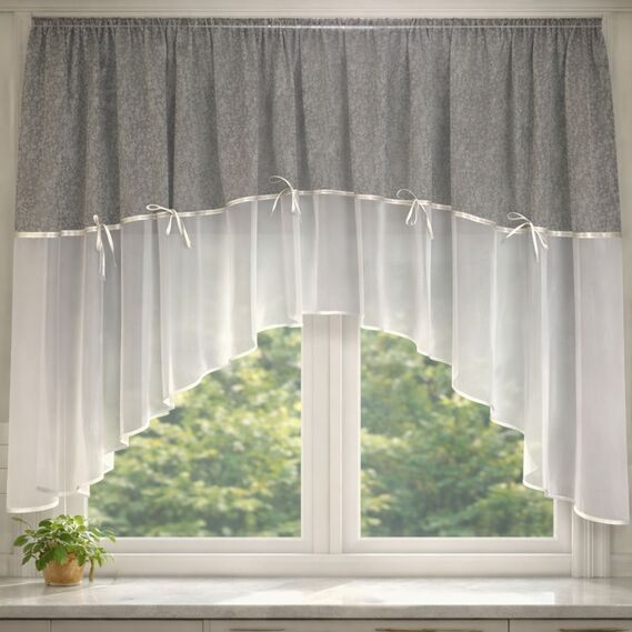 Штора-арка для кухні готова з прозорою тасьмою, 4 м, на карниз 1,5–2 м, тюль на кухню, фото 1