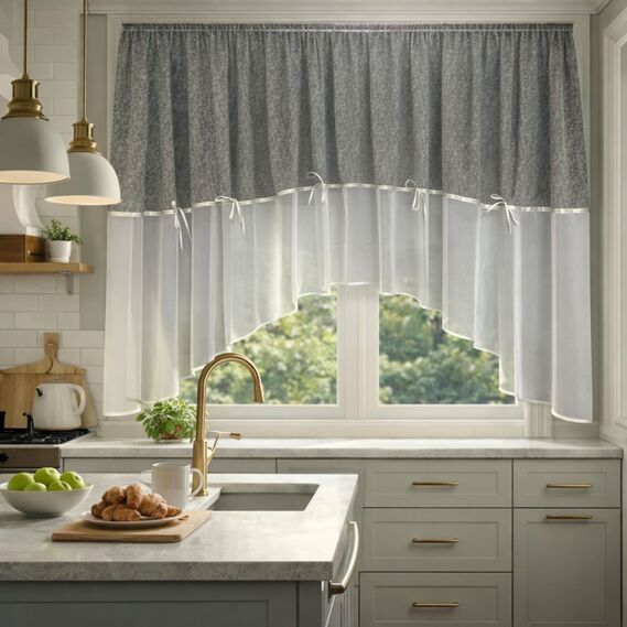 Штора-арка для кухні готова з прозорою тасьмою, 4 м, на карниз 1,5–2 м, тюль на кухню, фото 2
