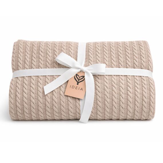 Плед простынь 220х235 см, хлопок, для кровати, дивана, пляжа, натуральный беж, фото 1