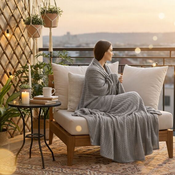 Cotton Throw Blanket 220х235 cm for Bed, Sofa, Beach, Natural Fabric сіре, фото 5