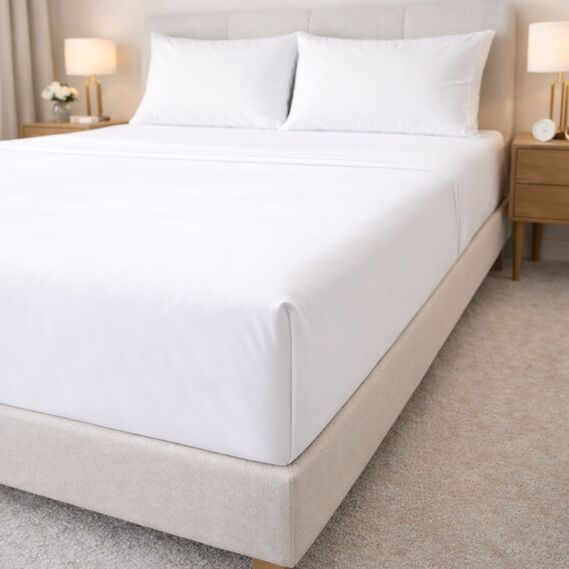 Простирадло євро 230х260 см перкаль IDEIA, бавовна, для готелів та дому, преміум білий, фото 1