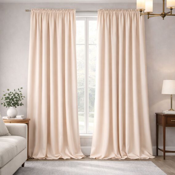 Комплект штор 2 шт 150х260 см, Blackout шторы, гардины, портьеры на шторной тесьме с эффектом затемнения V-135 крем, фото 1