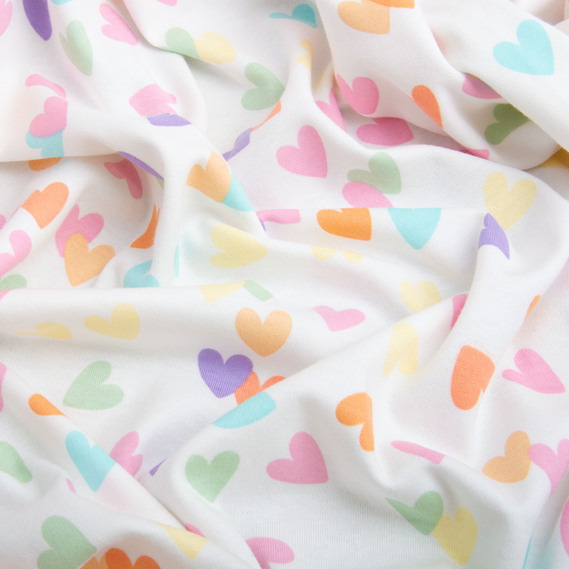 Interlock fabric, knitted fabric, knitwear, 100% cotton, dense, soft, natural, for pajamas, T-shirts, swaddles Сердечка, фото 3