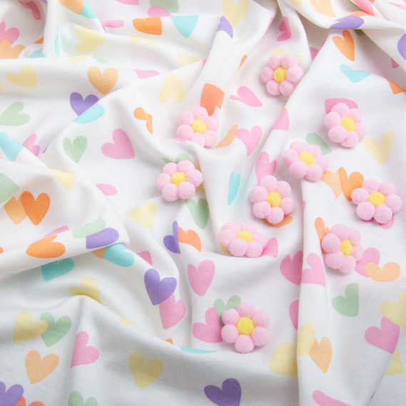 Interlock fabric, knitted fabric, knitwear, 100% cotton, dense, soft, natural, for pajamas, T-shirts, swaddles Сердечка, фото 4