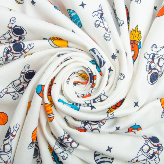 Ткань Интерлок, трикотажное полотно, трикотаж, 190 гр/м2 180 см хлопок, плотная, мягкая, натуральная, для пижам, футболок, пелёнок Космос, фото 1