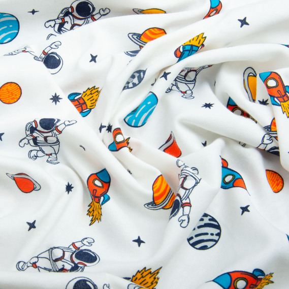Ткань Интерлок, трикотажное полотно, трикотаж, 190 гр/м2 180 см хлопок, плотная, мягкая, натуральная, для пижам, футболок, пелёнок Космос, фото 3