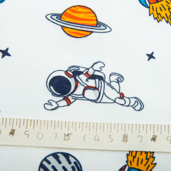 Ткань Интерлок, трикотажное полотно, трикотаж, 190 гр/м2 180 см хлопок, плотная, мягкая, натуральная, для пижам, футболок, пелёнок Космос, фото 5