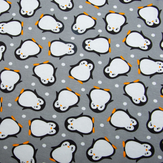 Interlock fabric, knitted fabric, knitwear, 100% cotton, dense, soft, natural, for pajamas, T-shirts, swaddles Пінгвіни на сірому, фото 2