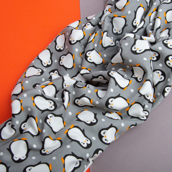 Interlock fabric, knitted fabric, knitwear, 100% cotton, dense, soft, natural, for pajamas, T-shirts, swaddles Пінгвіни на сірому, фото 4