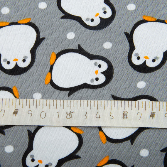 Interlock fabric, knitted fabric, knitwear, 100% cotton, dense, soft, natural, for pajamas, T-shirts, swaddles Пінгвіни на сірому, фото 5