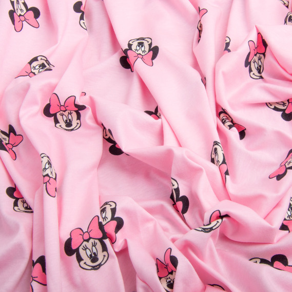 Ткань трикотаж кулир с детским рисунком, 150 гр/м2 160 см хлопок, мягкая, натуральная, для футболок, пижам и пеленок  Міккі рожеві, фото 3