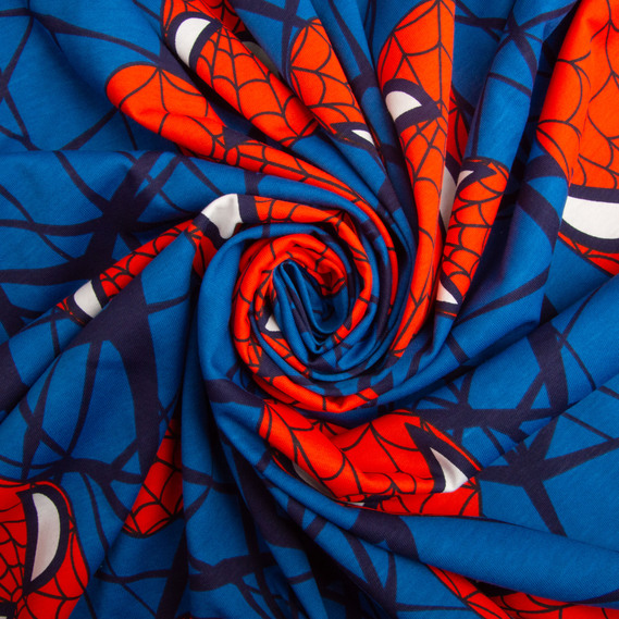 Ткань трикотаж кулир с детским рисунком, 150 гр/м2 160 см хлопок, мягкая, натуральная, для футболок, пижам и пеленок  Людина павук, фото 1