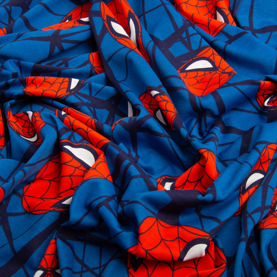 Ткань трикотаж кулир с детским рисунком, 150 гр/м2 160 см хлопок, мягкая, натуральная, для футболок, пижам и пеленок  Людина павук, фото 3