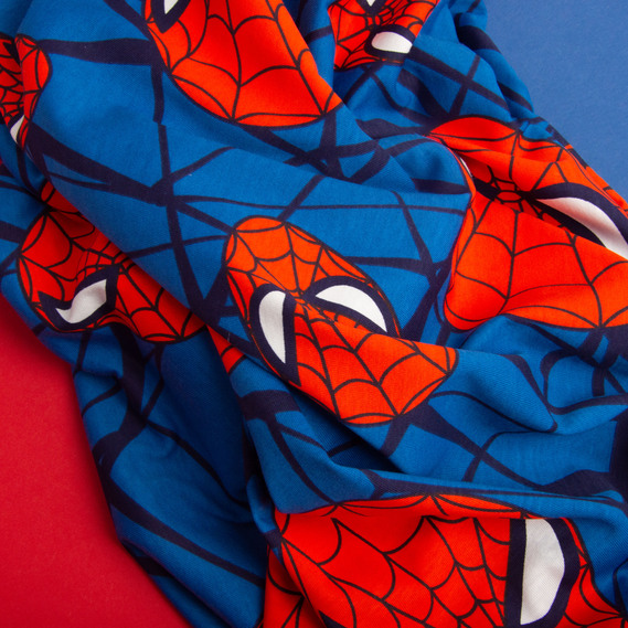 Ткань трикотаж кулир с детским рисунком, 150 гр/м2 160 см хлопок, мягкая, натуральная, для футболок, пижам и пеленок  Людина павук, фото 4