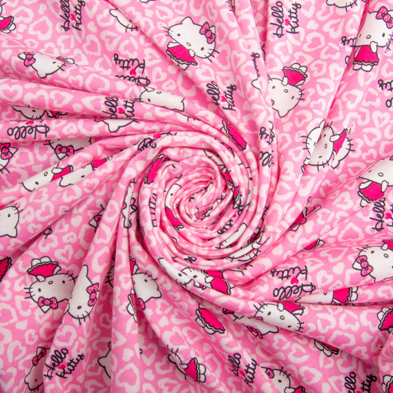 Knitted fabric kulir with children’s print, 150 gsm, 160 cm cotton, soft, natural, for T-shirts, pajamas, and swaddles Kitty, фото 1