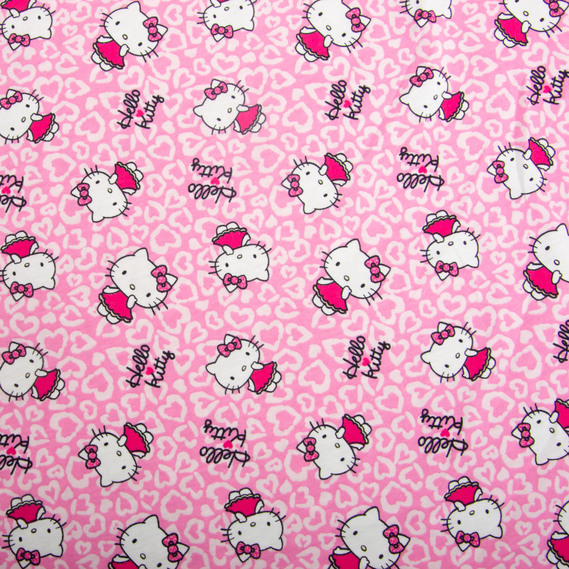 Knitted fabric kulir with children’s print, 150 gsm, 160 cm cotton, soft, natural, for T-shirts, pajamas, and swaddles Kitty, фото 2