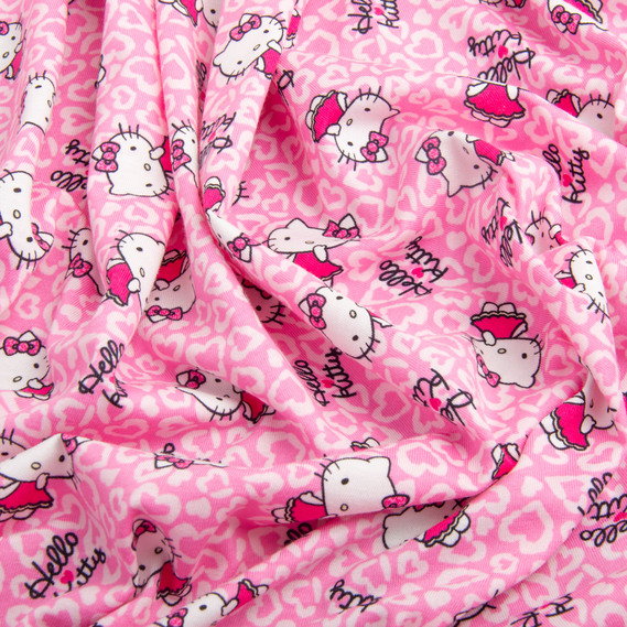 Knitted fabric kulir with children’s print, 150 gsm, 160 cm cotton, soft, natural, for T-shirts, pajamas, and swaddles Kitty, фото 3