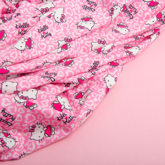 Knitted fabric kulir with children’s print, 150 gsm, 160 cm cotton, soft, natural, for T-shirts, pajamas, and swaddles Kitty, фото 5