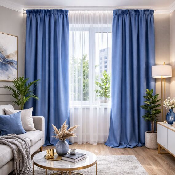 Set of curtains 2 pcs 150х260 cm, Blackout curtains, drapes, blackout panels on curtain tape with darkening effect V-30 денім, фото 1