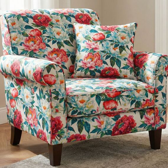 Ткань Панама хлопок 180 см 235 гр/м2 з защитой от пятен, для скатертей, штор, декора  півонії , фото 4