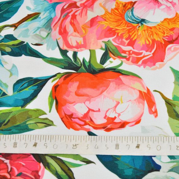 Ткань Панама хлопок 180 см 235 гр/м2 з защитой от пятен, для скатертей, штор, декора  півонії , фото 8