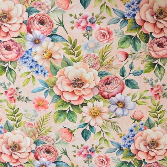 Ткань Панама хлопок 180 см 235 гр/м2 з защитой от пятен, для скатертей, штор, декора  букет пудра, фото 1