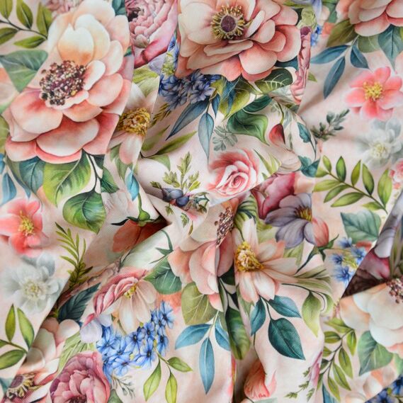 Ткань Панама хлопок 180 см 235 гр/м2 з защитой от пятен, для скатертей, штор, декора  букет пудра, фото 7