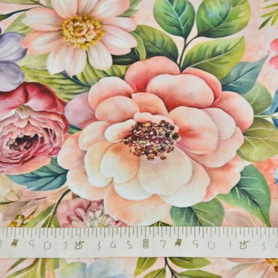 Ткань Панама хлопок 180 см 235 гр/м2 з защитой от пятен, для скатертей, штор, декора  букет пудра, фото 8