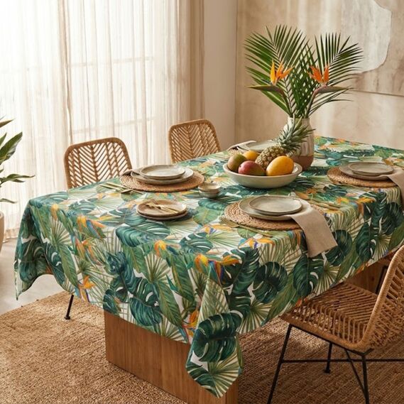 Ткань Панама хлопок 180 см 235 гр/м2 з защитой от пятен, для скатертей, штор, декора  монстера , фото 1