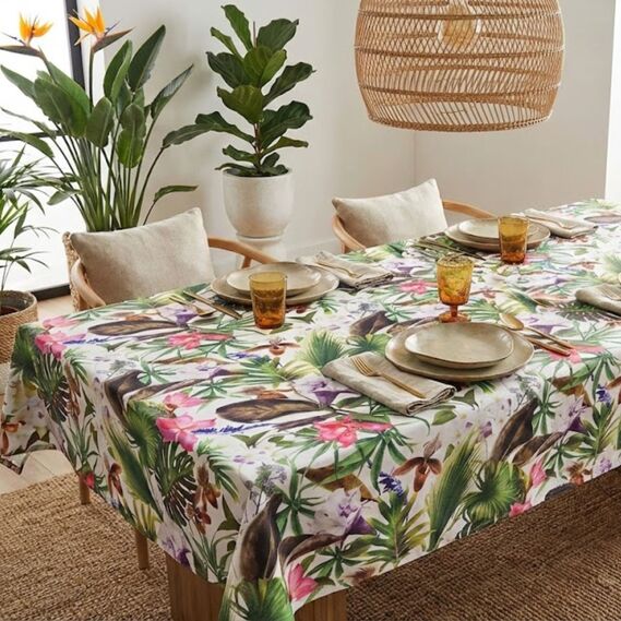 Ткань Панама хлопок 180 см 235 гр/м2 з защитой от пятен, для скатертей, штор, декора  екзотичні квіти, фото 1