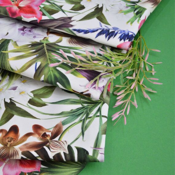 Ткань Панама хлопок 180 см 235 гр/м2 з защитой от пятен, для скатертей, штор, декора  екзотичні квіти, фото 6